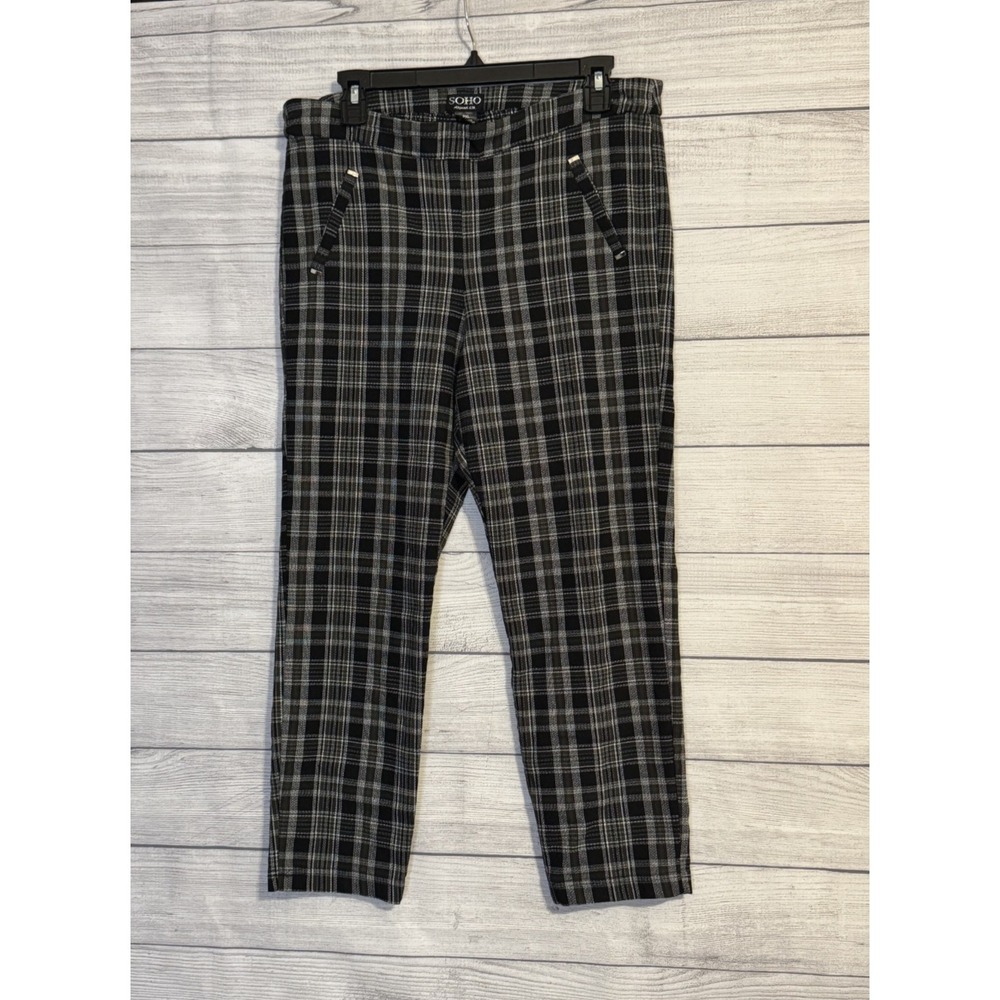 Women's SOHO Black & White Plaid Pull-On Pants – Petite XL